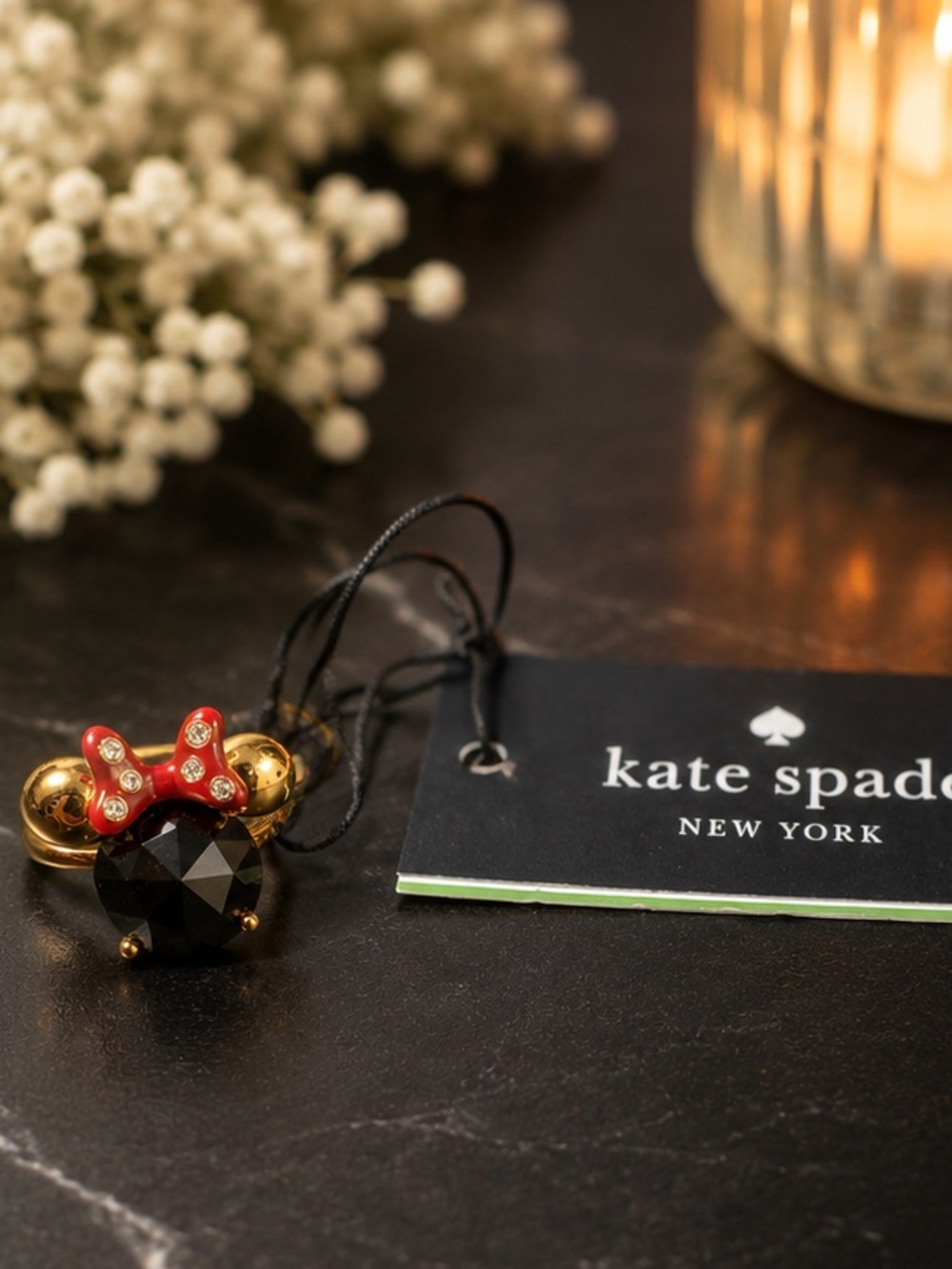NWT Kate Spade Black, Red and Gold Disney Minnie Mouse Bow Ring